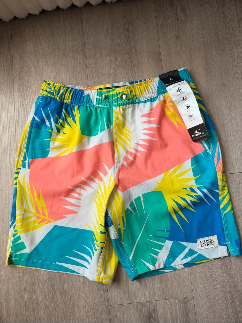 O'Neill youth Coral, Teal & Yellow Tropical Board Shorts